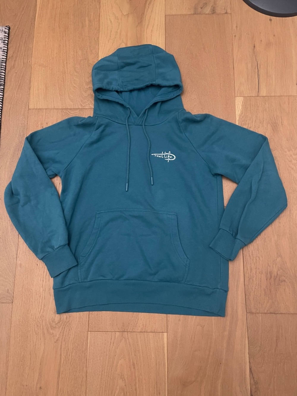 Reel Life Teal Hooded Sweatshirt with Small Chest Logo